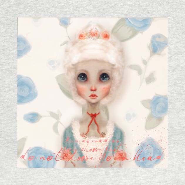 Run As Mad As You Choose Marie Antoinette Portrait With Red Silk Bow Silver Hair Updo With Light Pink Baby Rose Crown And A Light Blue Rose BackGround Done In Anime Style by penandbea